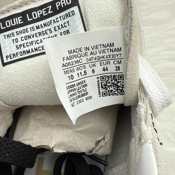 Converse Louie Lopez Pro Ox CONS Men's Sz 10 Wmns 11.5 Egret White Black A06236C - Picture 11 of 12